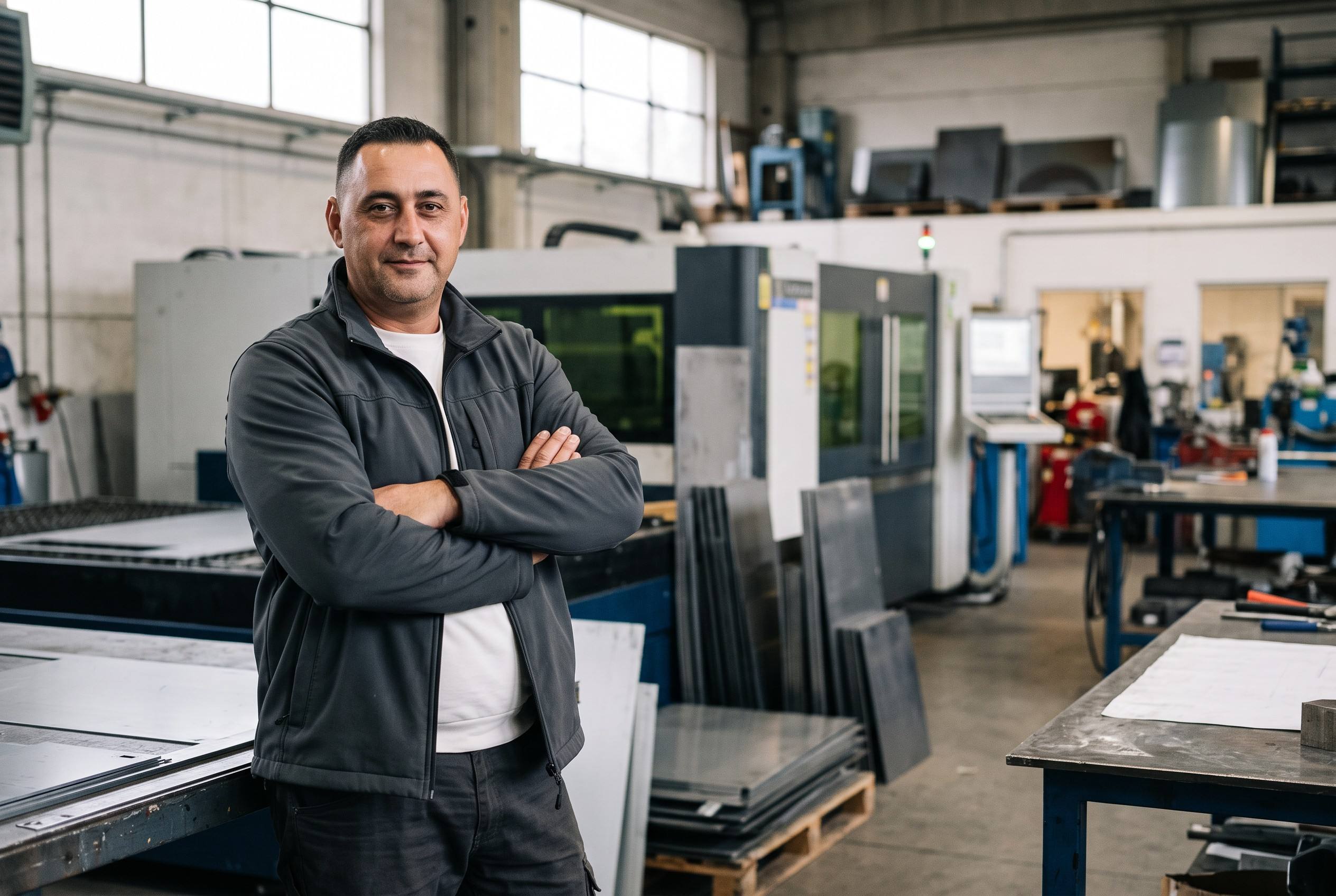 Marius, în atelierul LaserFactory, lângă laserul de debitare
